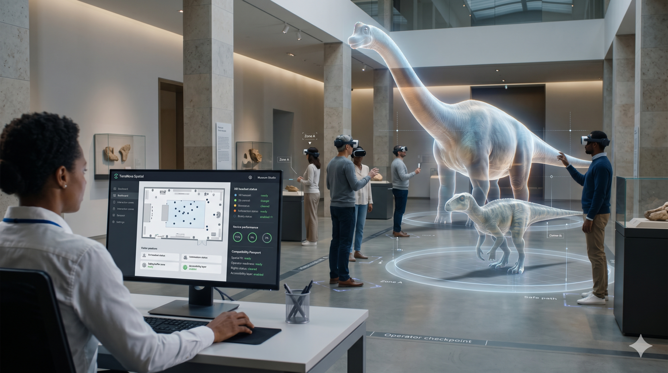 Four visitors taking part in the same guided immersive museum session