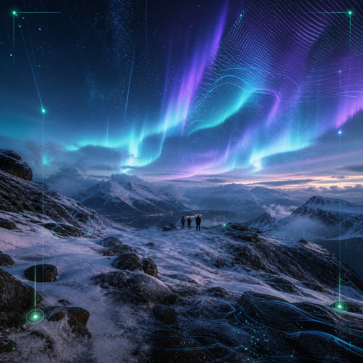 Generated aurora landscape prepared for a supervised museum session