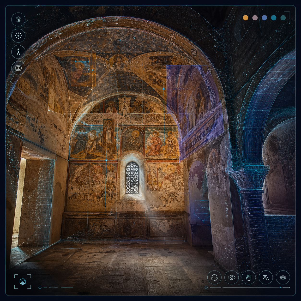Historic fresco interior captured for cultural interpretation